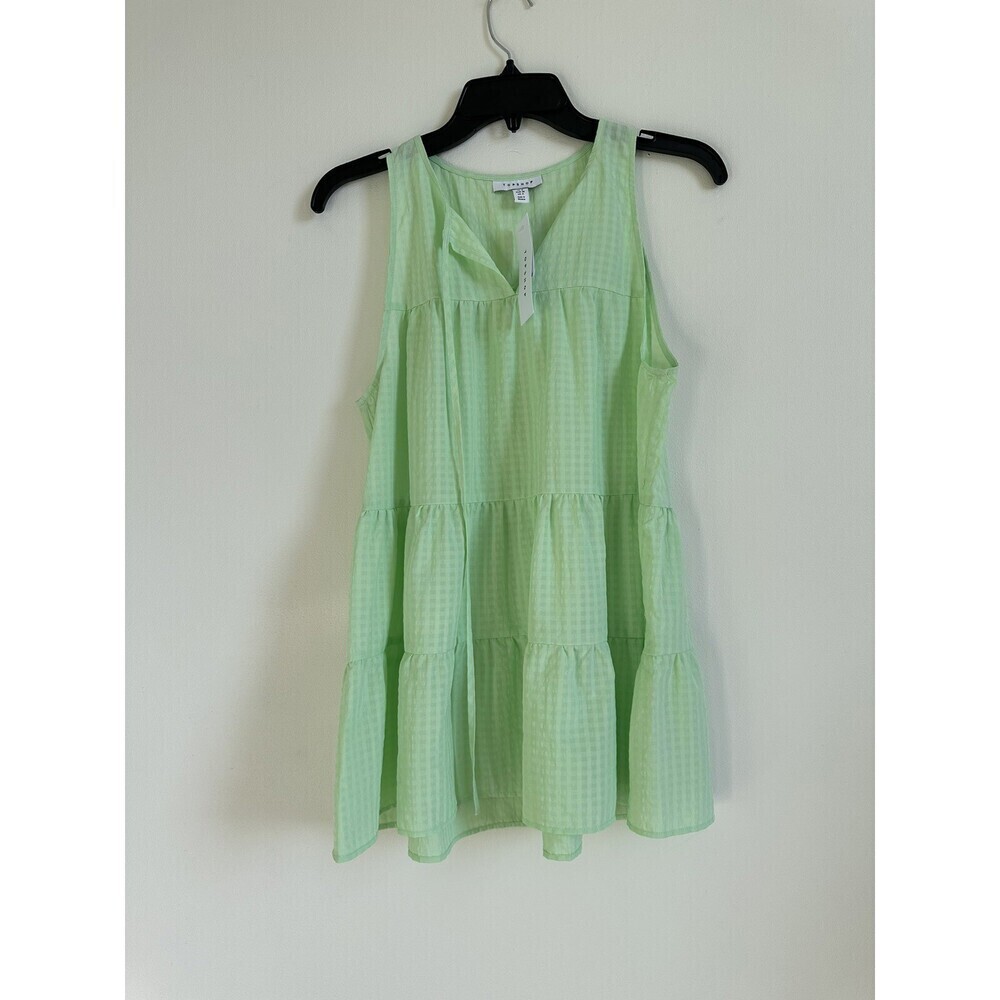 Topshop women's Gingham tiered tunic Top Green Size 4 Small